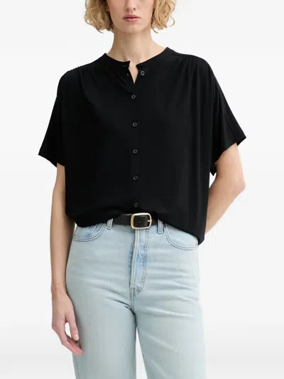 Marc O'polo Button-up Pleated-shoulder Shirt In Black