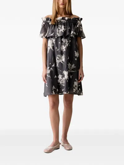 Marc O'polo Carmen Floral-print Mini Dress In Black