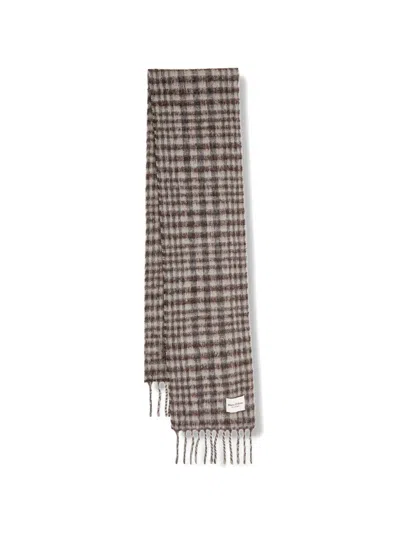Marc O'polo Check-pattern Fringed Scarf In Brown