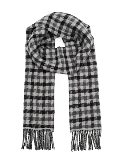 Marc O'polo Checked Fringed Scarf In Black