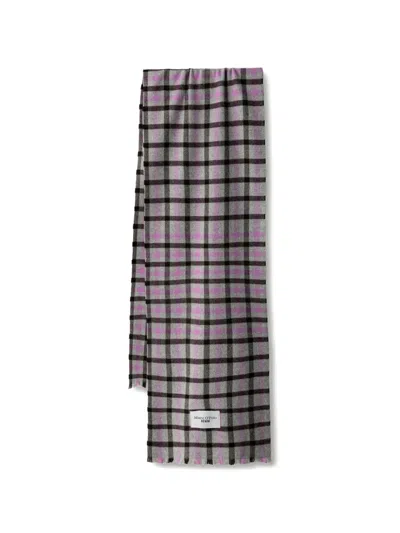 Marc O'polo Check-pattern Frayed Wool Scarf In Grau