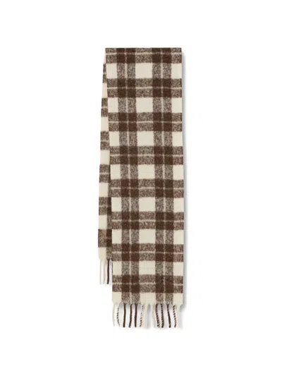 Marc O'polo Check-pattern Fringed Scarf In Brown