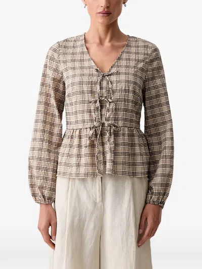 Marc O'polo Check-pattern Peplum Blouse In Brown