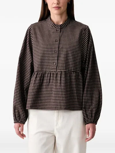 Marc O'polo Check-pattern Ruffled Flannel Blouse In Black