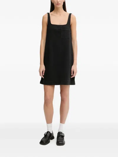 Marc O'polo Chest-pocket Square-neck Mini Dress In Black