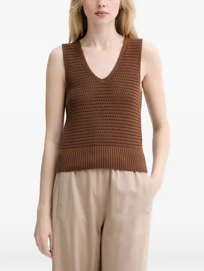 Marc O'polo Crochet-knit V-neck Top In Brown