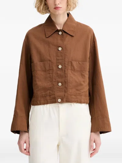 Marc O'polo Cropped Button-down Jacket In Brown