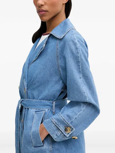 Marc O'polo Double-breasted Belted Trench Coat In Blue