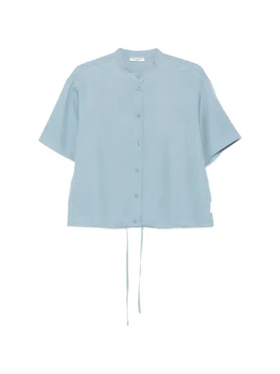 Marc O'polo Drawstring-hem Band-collar Shirt In Blue