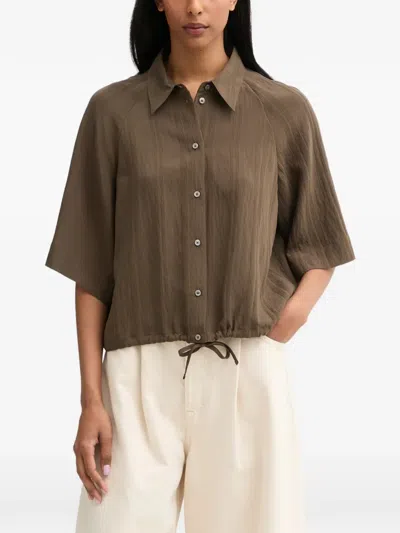 Marc O'polo Drawstring-hem Vertical-stripe Blouse In Brown