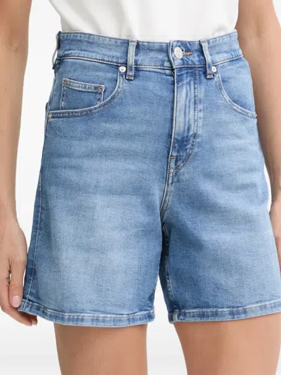 Marc O'polo Faded-effect High-waisted Denim Shorts In Blue