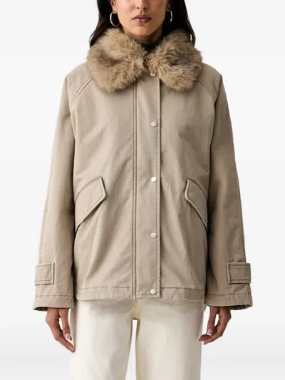 Marc O'polo Faux-fur Collar Raglan-sleeve Jacket In Brown