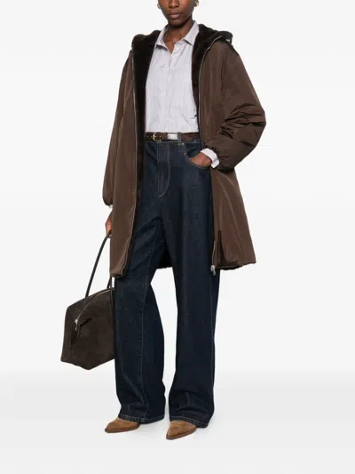 Marc O'polo Faux-fur Trim Hooded Coat In Brown