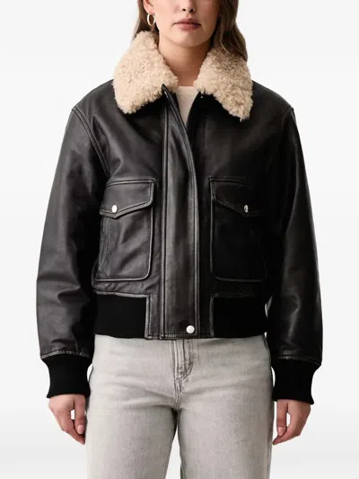 Marc O'polo Faux-fur-collar Leather Jacket In Black