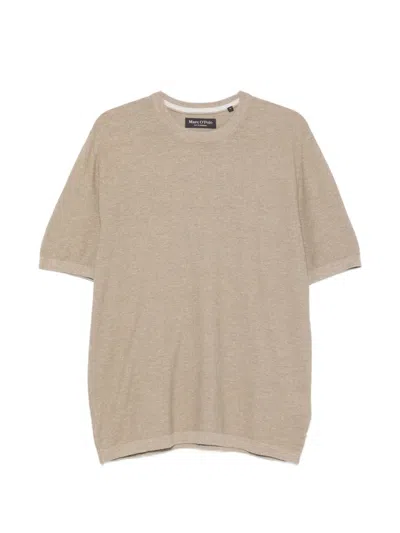 Marc O'polo Fine-knit Ribbed-trim T-shirt In Neutral