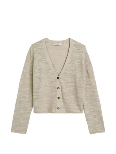 Marc O'polo Fine-knit V-neck Cardigan In Neutral