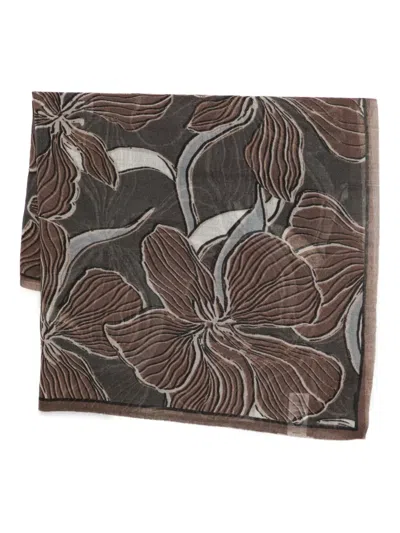 Marc O'polo Floral Fringed Scarf In Brown