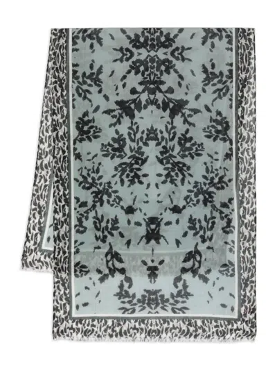 Marc O'polo Floral-patterned Fringed-edges Scarf In Green