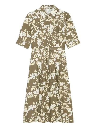 Marc O'polo Floral-print Shirt Midi Dress In Green