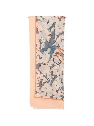 Marc O'polo Floral-print Frayed Scarf In Blue