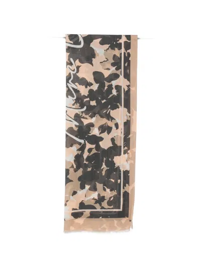 Marc O'polo Floral-print Frayed Scarf In Brown