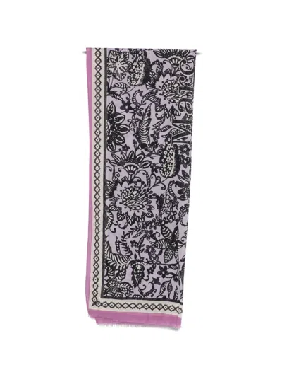 Marc O'polo Floral-print Frayed Scarf In Purple