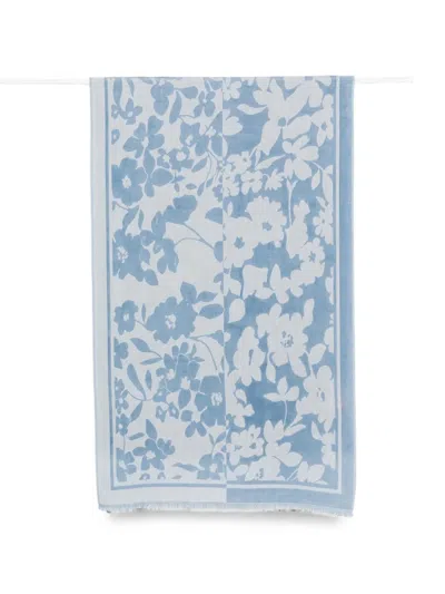 Marc O'polo Floral-print Frayed-edge Scarf In Blue