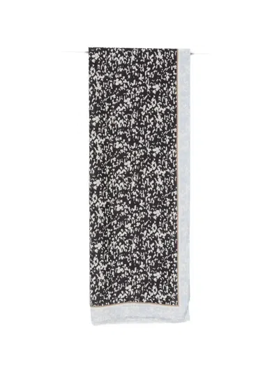Marc O'polo Floral-print Fringed Scarf In Black
