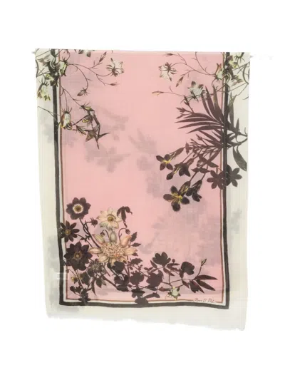 Marc O'polo Floral-print Fringed Scarf In Metallic