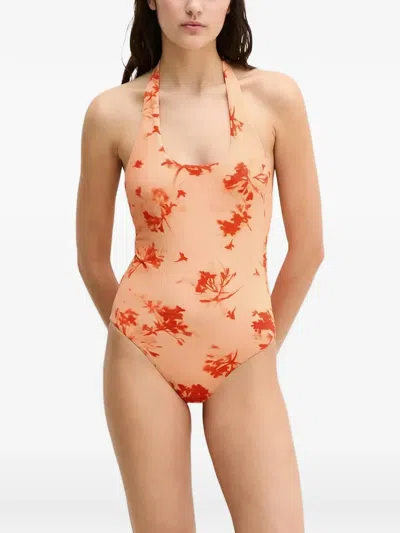 Marc O'polo Floral-print Halterneck Swimsuit In Red