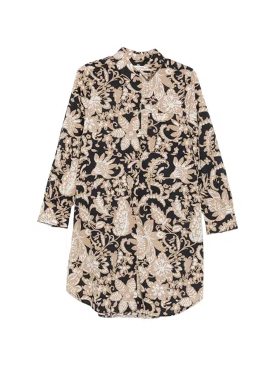 Marc O'polo Floral-print Long-sleeve Mini Dress In Black