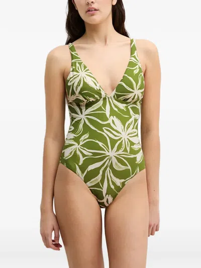 Marc O'polo Floral-print Swimsuit In Green
