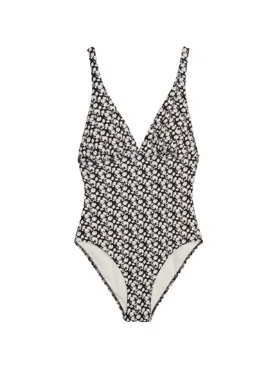 Marc O'polo Floral-print Textured Swimsuit In Black