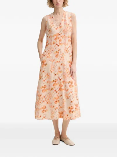 Marc O'polo Floral-print V-neck Dress In Nude