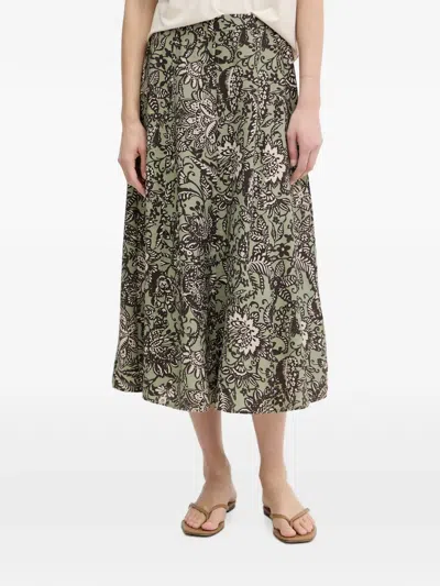 Marc O'polo Floral-print-flared Midi Skirt In Green