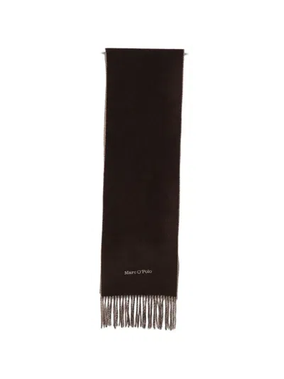 Marc O'polo Fringed Logo-print Scarf In Brown