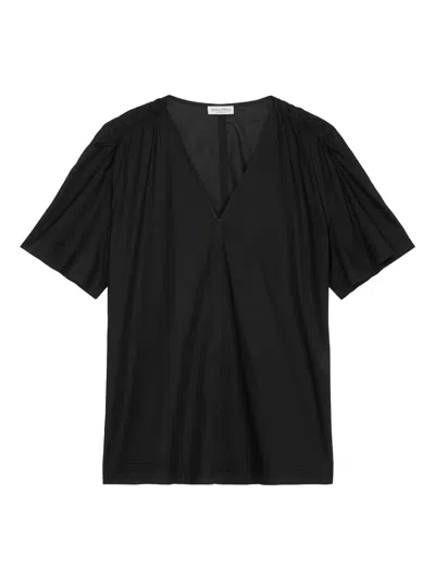 Marc O'polo Gathered-detail V-neck Top In Black