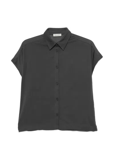 Marc O'polo Gathered-back Short-sleeve Shirt In Gray