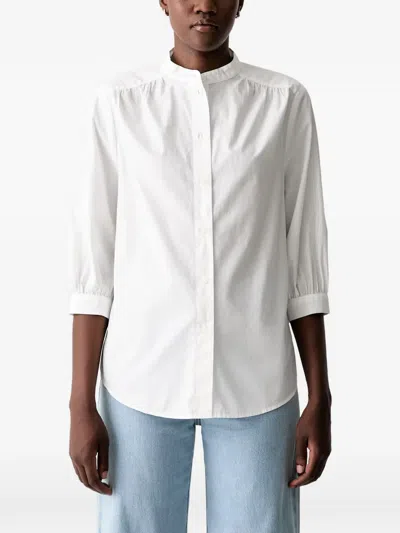 Marc O'polo Gathered-detail Band-collar Shirt In White