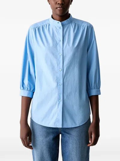 Marc O'polo Gathered-detail Button-up Blouse In Blue