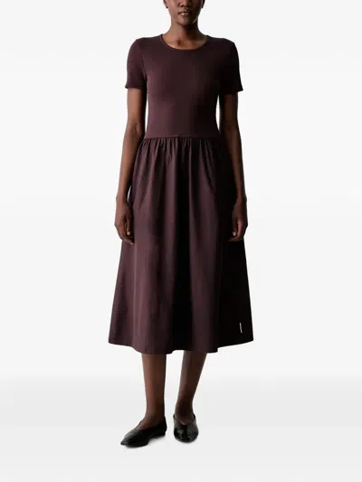 Marc O'polo Gathered-skirt Midi Dress In Brown