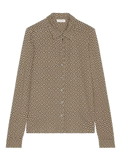 Marc O'polo Geometric Print Button-up Shirt In Brown