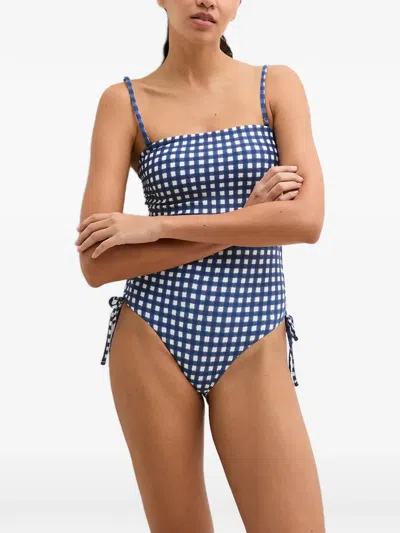Marc O'polo Gingham-check Ruched-side Swimsuit In Blue