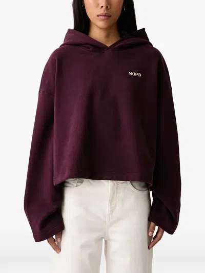 Marc O'polo Graphic-print Cropped Hoodie In Burgundy