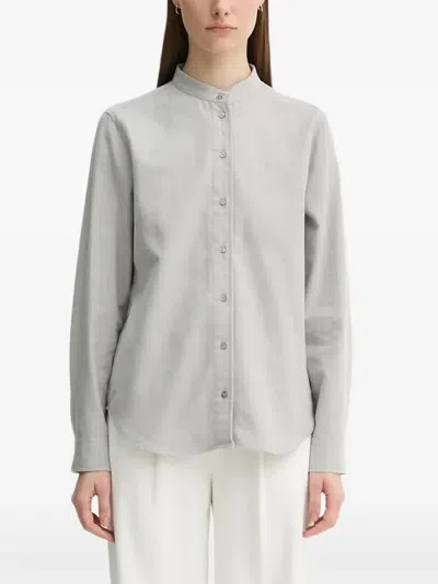 Marc O'polo Herringbone-pattern Mandarin-collar Shirt In Gray