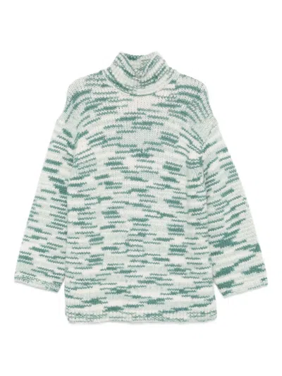 Marc O'polo High-neck Stripe-pattern Sweater In Green
