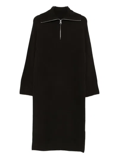 Marc O'polo High-neck Zip-front Midi Dress In Black
