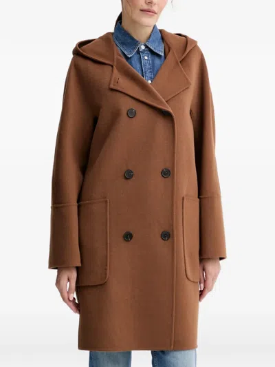 Marc O'polo Hooded Double-breasted Coat In Brown