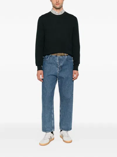 Marc O'polo Horizontal-ribbed Crew-neck Sweater In Black