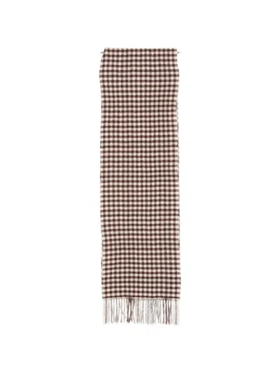 Marc O'polo Houndstooth Fringed Scarf In Brown